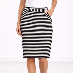 Elle Striped Pencil Skirt Black White Textured NWT Small Retro Chic